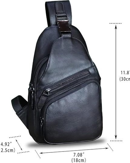 Genuine Leather Sling Bag Crossbody Purse Handmade Hiking Daypack Motorcycle Bag Retro Shoulder Backpack Vintage Chest Bag (Darkgrey)