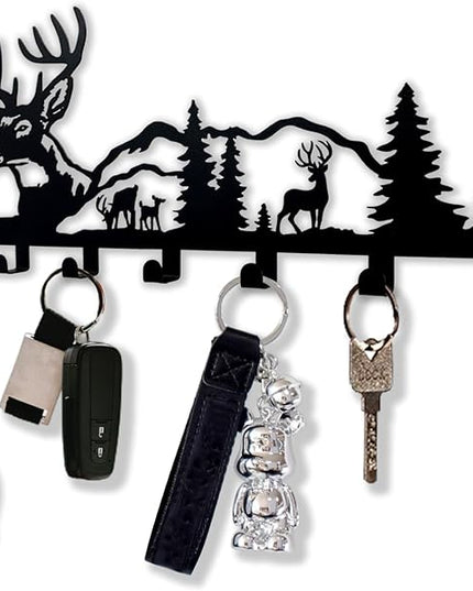 Sanshaoye Key Holder for Wall Decorative, Metal Key Holder, Key Organizer for Wall Mount, Hanging Key Rack with 7 Hooks, Key Hooks for Hallway Entryway Office Kitchen Farmhouse (Deer)