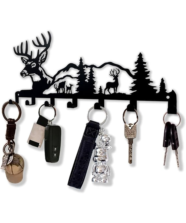 Sanshaoye Key Holder for Wall Decorative, Metal Key Holder, Key Organizer for Wall Mount, Hanging Key Rack with 7 Hooks, Key Hooks for Hallway Entryway Office Kitchen Farmhouse (Deer)