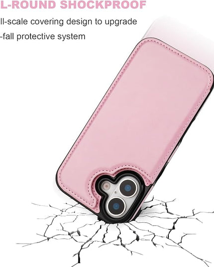 ONETOP Compatible with iPhone 17 Wallet Case with Card Holder, PU Leather Kickstand Card Slots Case, Double Magnetic Clasp and Durable Shockproof Cover 6.1 Inch (Pink)