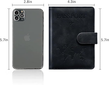 Passport Holder for Travel Women and Men RFID Passport Holder with Card Slots Holder Passport Case Passport cover Passport Wallet Travel Essentials and Accessories (Buckle, Black)