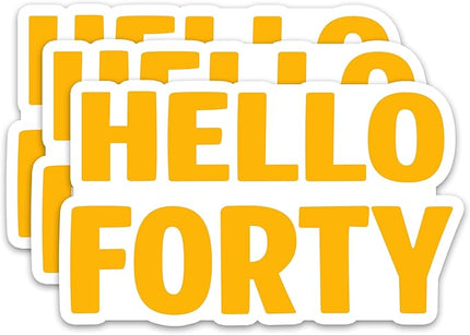 (3Pcs) Hello Forty Stickers – Happy 40th Birthday Sticker Cheers to 40 Years Waterproof Vinyl Decals for 40th Birthday Gifts, Water Bottles, Scrapbooks, Journals, 3 x 1.8 inch