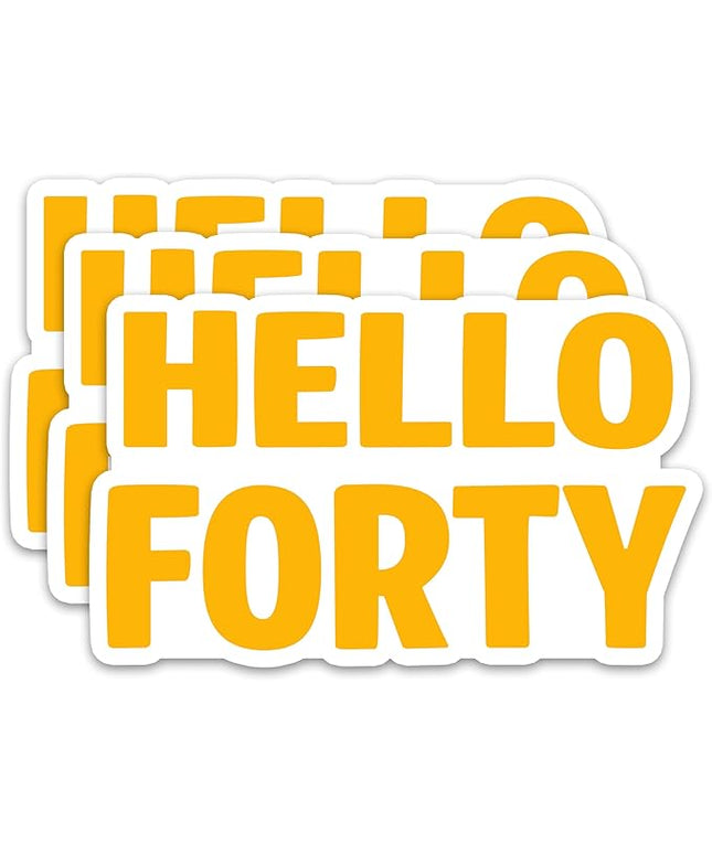 (3Pcs) Hello Forty Stickers – Happy 40th Birthday Sticker Cheers to 40 Years Waterproof Vinyl Decals for 40th Birthday Gifts, Water Bottles, Scrapbooks, Journals, 3 x 1.8 inch