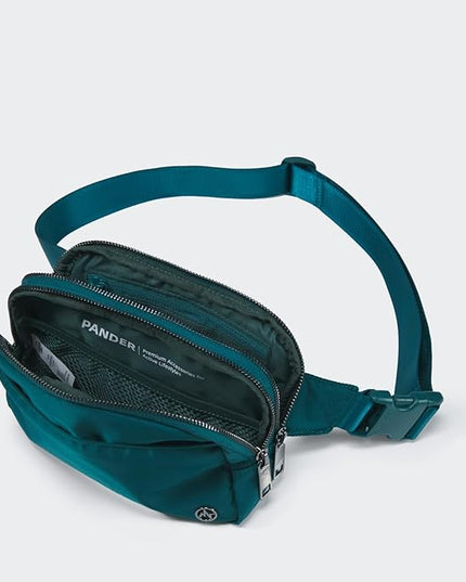 Pander Everywhere Belt Bag for Women, 5 Zipper Pockets Nylon Crossbody Fanny Pack Purse (Teal Blue)