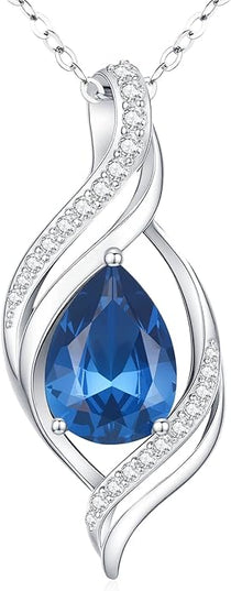 Birthstone Necklace gift for Women S925 Sterling Silver Teardrop with Cubic Zirconia- Birthday Jewelry gift for her, Girlfriend, Wife, Mom on Birthday, Anniversary