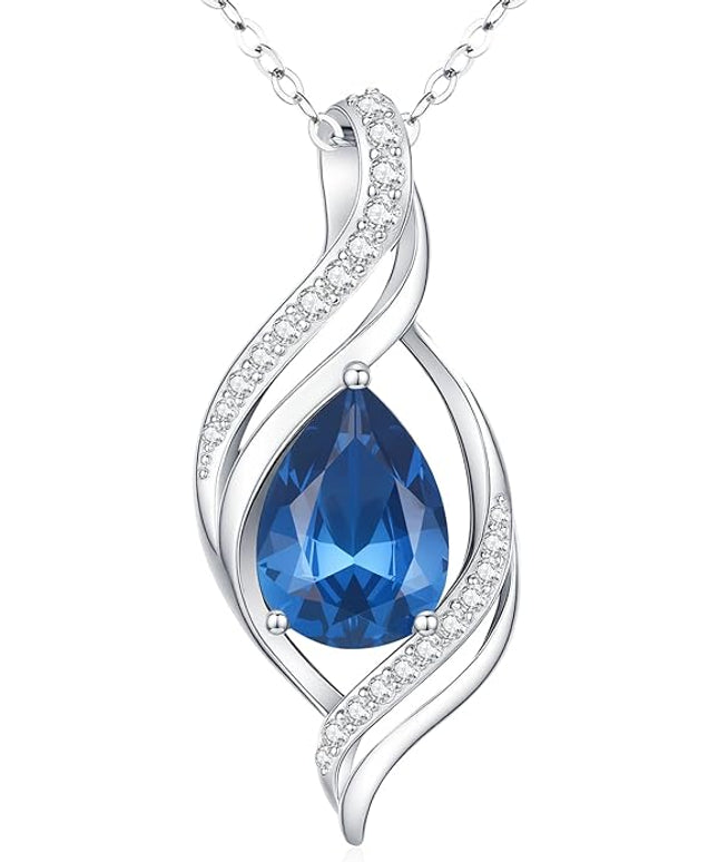 Birthstone Necklace gift for Women S925 Sterling Silver Teardrop with Cubic Zirconia- Birthday Jewelry gift for her, Girlfriend, Wife, Mom on Birthday, Anniversary