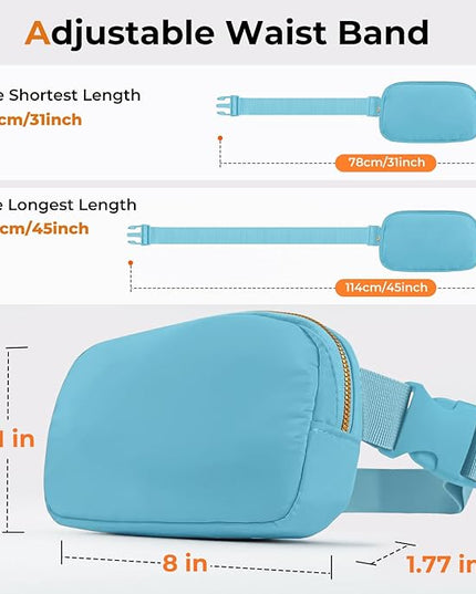 Cwualo Belt Bag Zipper Fanny Pack Crossbody Bags for Women,Fashion Nylon Waist Packs, Water Repellent Two Way wear with Adjustable Strap Gifts for Teenage Girls Women Men (lake blue)