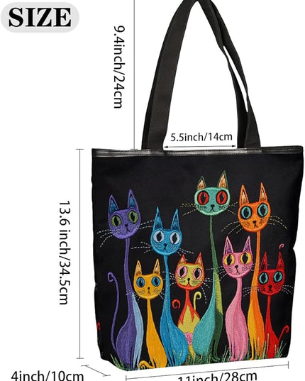 Pardick Canvas Tote Bags, Cute Funny Cats Tote Bag Eco Friendly Reusable Grocery Shopping Bagsfor Beach, Books, Women with Zipper Inner Pocket