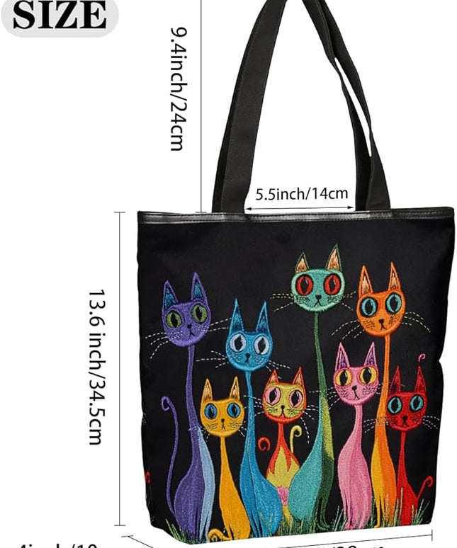 Pardick Canvas Tote Bags, Cute Funny Cats Tote Bag Eco Friendly Reusable Grocery Shopping Bagsfor Beach, Books, Women with Zipper Inner Pocket