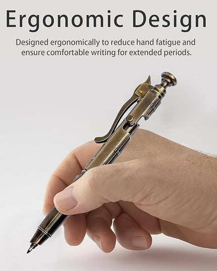 Vintage Bolt Action Pen: Heavy Duty Brass Retractable Ballpoint EDC Pen, Refillable with Pocket Clip - Designed for Smooth Writing