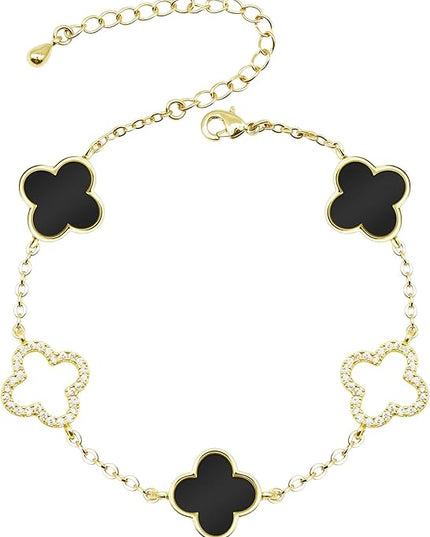 Clover Bracelet for Women 18k Gold Plated Silver Lucky Four Leaf Link Chain Bracelets Charm Trendy Jewelry Gifts for Women