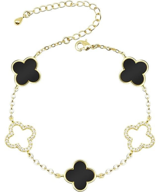 Clover Bracelet for Women 18k Gold Plated Silver Lucky Four Leaf Link Chain Bracelets Charm Trendy Jewelry Gifts for Women