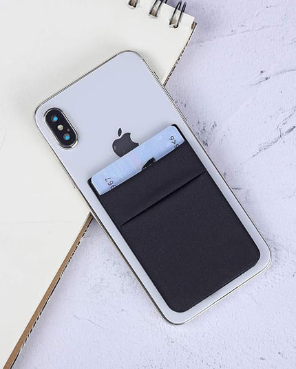2Pack Adhesive Phone Pocket,Cell Phone Stick On Card Wallet Sleeve,Credit Cards/ID Card Holder(Double Secure) with Sticker for Back of iPhone,Android and All Smartphones-Black