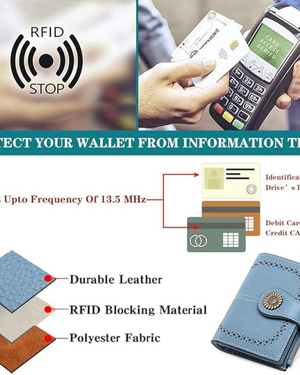 SENDEFN Small Womens Wallet Leather Bifold Card Holder RFID Blocking with Zipper Coin Pocket