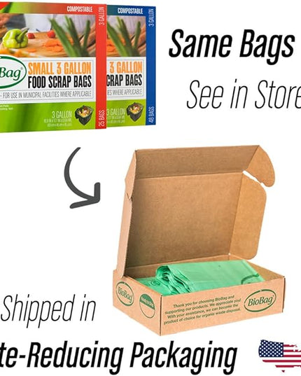 3 Gallon Compostable Food Scrap Bags by BioBag, 100 Count, BPI Certified, Meets ASTM D6400 Standards, Made in USA, Kitchen Trash Bin Liners