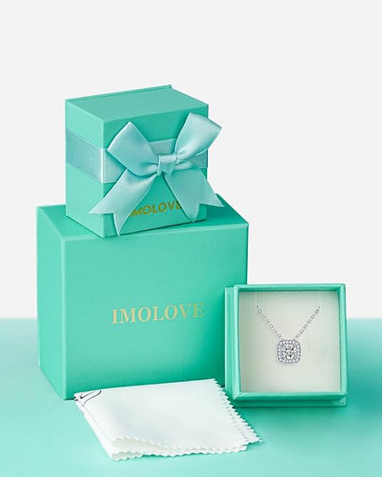 IMOLOVE Moissanite Solitaire Pendant Necklaces for Women Sterling Silver with 18K White Gold Plated 1-3 Carat D Color VVS1 Clarity Mossanite Jewelry for Women