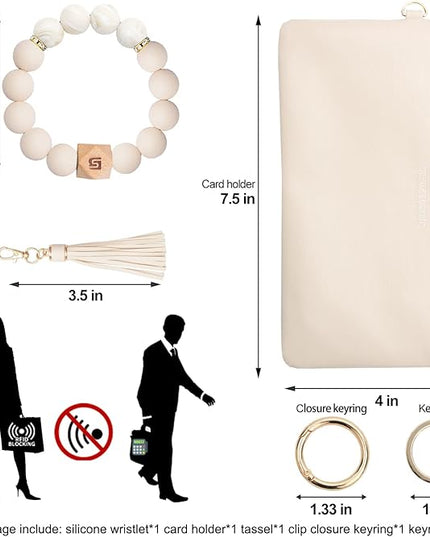 COOLANS Silicone Bracelet Wristlet Wallet Credit Card Holder RFID,ID Window,Key Ring Tassel,Slim Wallet Women Keychain Purse