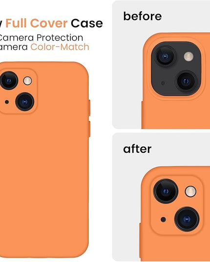 FireNova Designed for iPhone 13 Case, Silicone Upgraded [Camera Protection] Phone Case with [2 Screen Protectors], Soft Anti-Scratch Microfiber Lining Inside, 6.1 inch, Kumquat