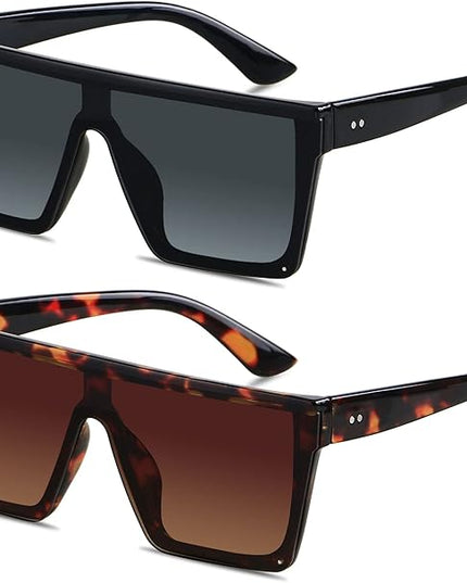 LYZOIT Square Oversized Sunglasses for Women Men Big Flat Top Fashion Shield Large UV Protection Rimless Shades