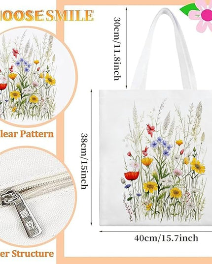 Canvas Tote Bag with Zipper Handles for Women Bridesmaid Birthday Wedding Mother Ladies Shopping Gift Bags