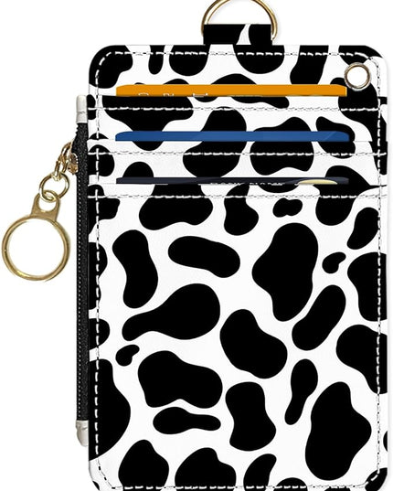 Slim Wallet Credit Card Holder, Black And White Milk Pattern, RFID Wallet Women Cute Small Front Pocket Wallet With Zipper, PU Leather Thin travel RFID Blocking Card Case ID Window ,Ladies Gifts