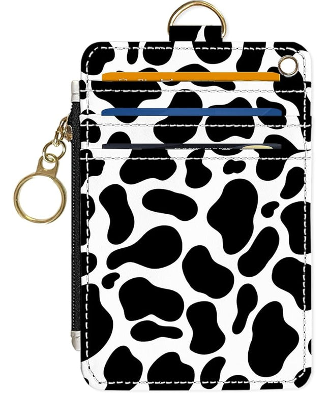 Slim Wallet Credit Card Holder, Black And White Milk Pattern, RFID Wallet Women Cute Small Front Pocket Wallet With Zipper, PU Leather Thin travel RFID Blocking Card Case ID Window ,Ladies Gifts
