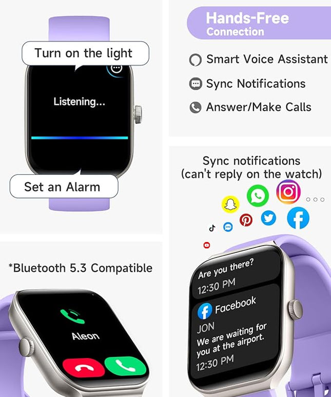TOOBUR Smart Watch for Women Alexa Built-in, 1.95" Fitness Tracker with Answer/Make Calls, IP68 Waterproof/Heart Rate/Sleep Tracker/100 Sport Modes, Fitness Watch Compatible Android iOS