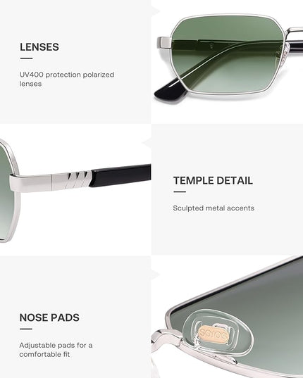 SOJOS Retro Rectangle Polarized 90s Sunglasses for Women Men,Trendy Narrow Hexagon Square Shades SJ1270