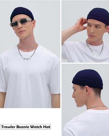 ROYBENS Thin Swag Wool Short Fisherman Beanie for Men Women, Knit Cuff Trawler Beanie Watch Hat, Soft Spring Fall Skull Cap