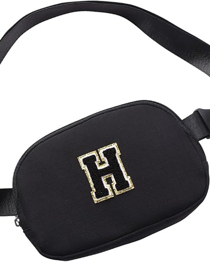 Glratn Initial Letter Belt Bag Crossbody Bags Fanny Pack For Girls，Birthday Gifts for 6 7 8 9 10 11 12 13 14 15 Year Old Girls,Purse for Kids,Cute Teen Trendy Stuff Travel Essentials.（Black-H）