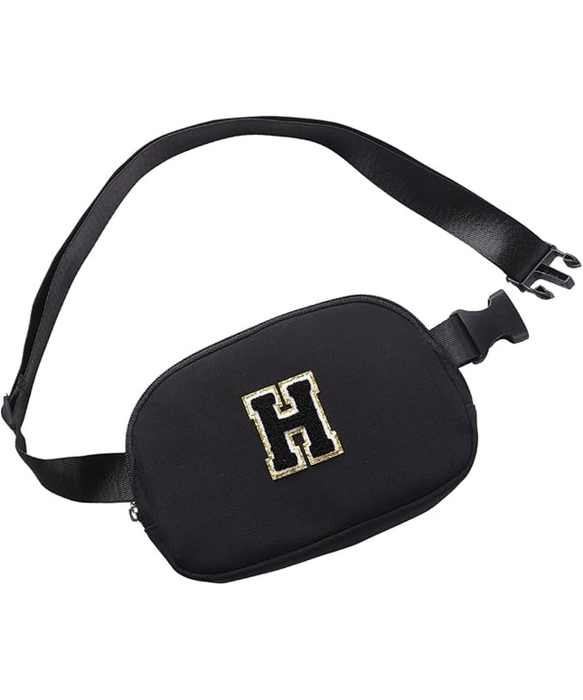 Glratn Initial Letter Belt Bag Crossbody Bags Fanny Pack For Girls，Birthday Gifts for 6 7 8 9 10 11 12 13 14 15 Year Old Girls,Purse for Kids,Cute Teen Trendy Stuff Travel Essentials.（Black-H）