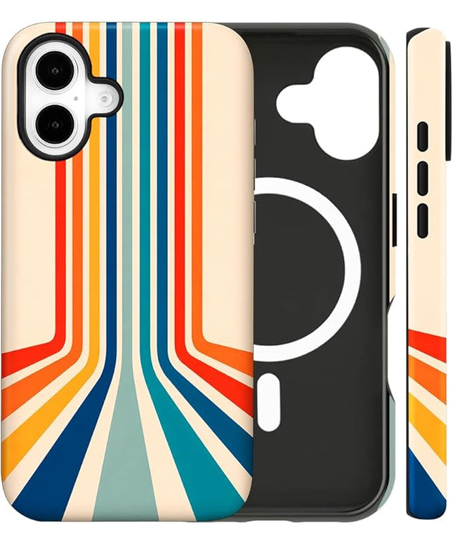 Magnetic for iPhone 16 Case Cute Frog Stripes Phone Case, Summer Shockproof Slim TPU and Hard PC Protective Phone Cover Compatible with MagSafe Designed for Women Girls