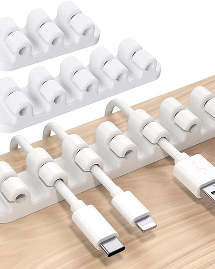SOULWIT Upgraded Cable Holder, Cable Management Cord Organizer Clips Silicone Self Adhesive for Desktop USB Charging Cable Power Cord Bedside Wire PC Office Home (3/5/7 slot,White)