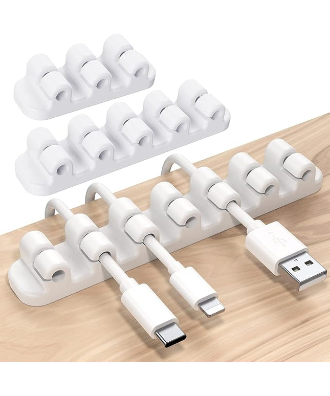 SOULWIT Upgraded Cable Holder, Cable Management Cord Organizer Clips Silicone Self Adhesive for Desktop USB Charging Cable Power Cord Bedside Wire PC Office Home (3/5/7 slot,White)