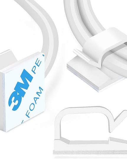120 Pcs XHF Adhesive Cable Wire Clips White, Cable Staples Outdoor Cable Management Wire Organizer Cord Holder for Under Desk, Car, Wall, TV PC Ethernet Cable
