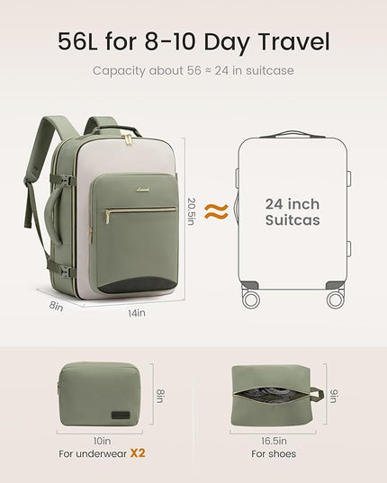 LOVEVOOK 56L Travel Backpack for Women & Men, Airline Approved Carry On Luggage with 3 Packing Cubes, TSA Overnight Bags, Waterproof Personal Item Bag, Weekender Essentials Backpacks fits 17" Laptop