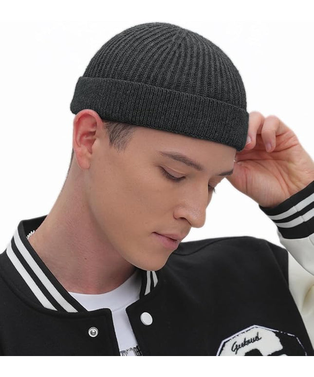 ROYBENS Thin Swag Wool Short Fisherman Beanie for Men Women, Knit Cuff Trawler Beanie Watch Hat, Soft Spring Fall Skull Cap
