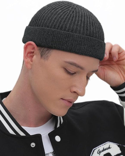 ROYBENS Thin Swag Wool Short Fisherman Beanie for Men Women, Knit Cuff Trawler Beanie Watch Hat, Soft Spring Fall Skull Cap