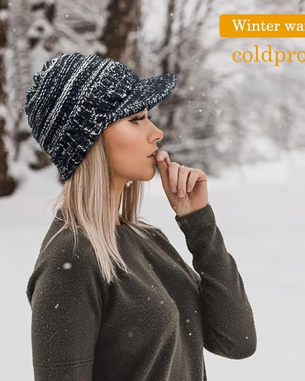 XYIYI Beanie Tail Winter Warm Knit Messy High Bun Ponytail Hats Visor Beanie Cap