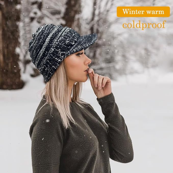 XYIYI Beanie Tail Winter Warm Knit Messy High Bun Ponytail Hats Visor Beanie Cap