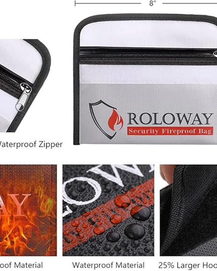 ROLOWAY Small Fireproof Bag (5 x 8 inches), Non-itchy Fireproof Money Bag for Cash, Valuables, Passport, Currency & Keys (2-Pack)