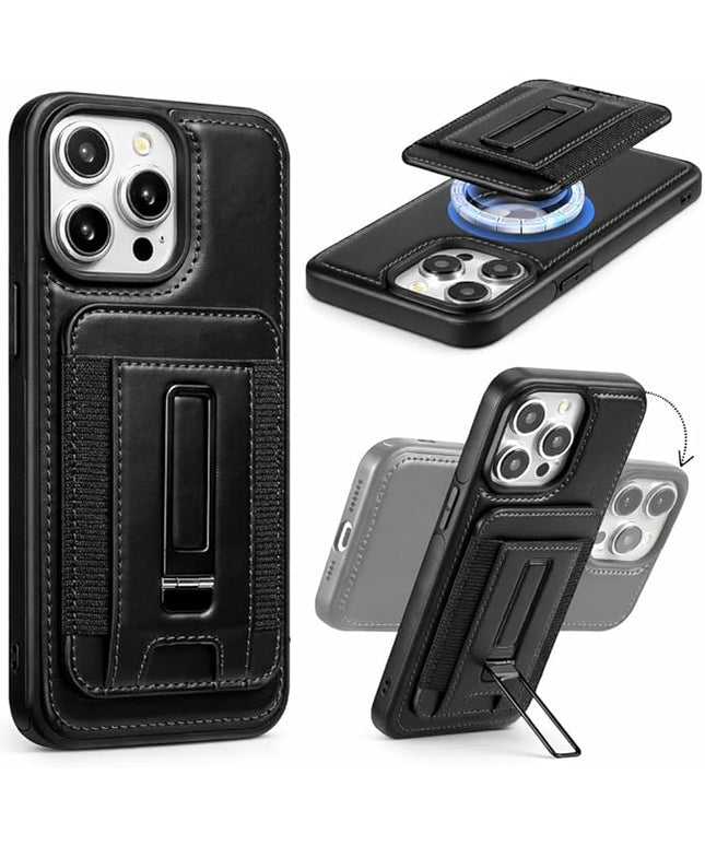 Mizi Magnetic Wallet for iPhone (2025 Upgraded) – 5-Card Holder, RFID Blocking, 3,200g Magnetic Strength, Slim Vegan Leather – Compatible with iPhone 16/15/14/13/12 Series (Not for Mini) – Black