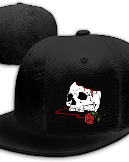 Skull Finger Flat Bill Hats for Men Black Mens Snapback Hat Baseball Cap Fitted Hat Rock N Roll Skeleton Hand Snap Backpack