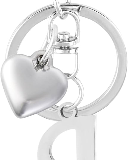 A-Z Heart Initial Letter Keychain, Stainless Steel Alphabet Charm for Handbags, Gift for Women and Girls