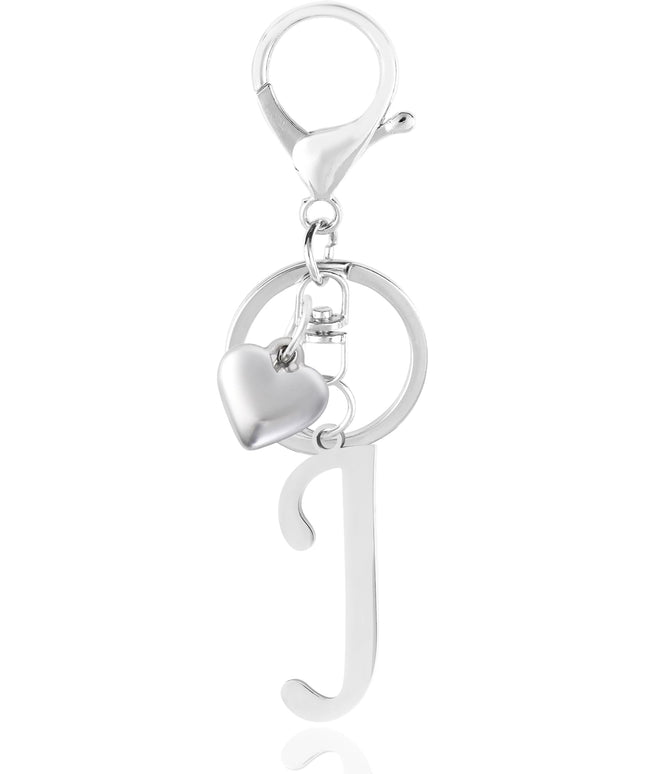 A-Z Heart Initial Letter Keychain, Stainless Steel Alphabet Charm for Handbags, Gift for Women and Girls