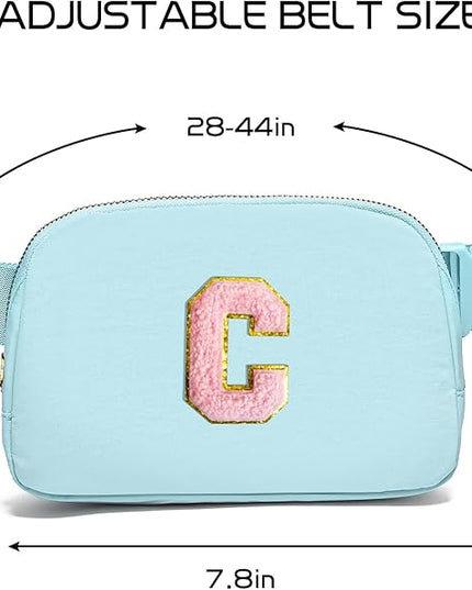 Gitus Gifts for 7 8 9 10 11 Year Old Girls Belt Bag Fanny Pack Crossbody Bags with Initial Letter Patch Birthday Gifts for Daughter Sister Friends Teen girls (Icing Blue-C)