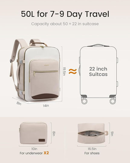 LOVEVOOK 50L Travel Backpack for Women & Men, Airline Approved Carry On Luggage with 3 Packing Cubes, TSA Overnight Bags, Waterproof Personal Item Bag, Weekender Essentials Backpacks fits 17" Laptop