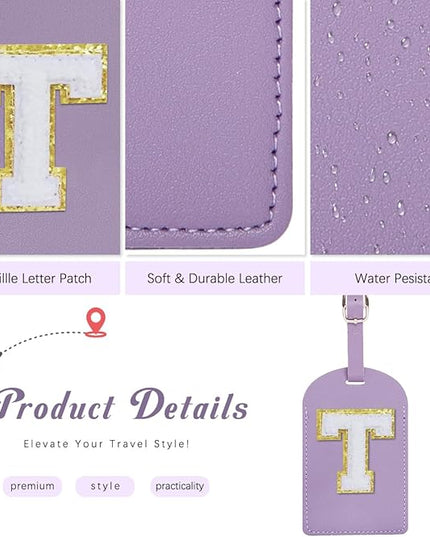 Initial Passport Cover Holder and Luggage tag Set,PU Leather Passport Case Travel Suitcase Tag with Letter Patch, Personalized Travel Luggage Accessories Gifts for Women Grils Teenage Purple Letter U
