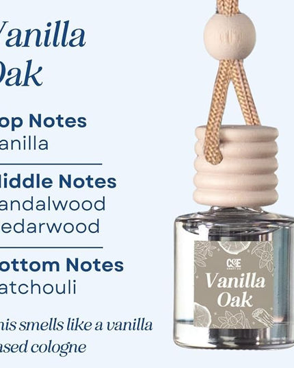 C&E Craft Co Hanging Car Air Freshener Diffuser 2 Pack, Long Lasting Fragrance Oil Car Freshener, Glass Bottle Auto Air Freshener, Made in USA (Vanilla Oak)