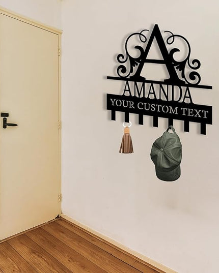Personalized Monogram Metal Key Holder for Wall, Metal Wall Mount Custom Name Hooks, Key Hanger Decor, Key Rack Wall Mount for Front Door, Key Organizer for Hallway, Wall Key Rack, Housewarming Gift